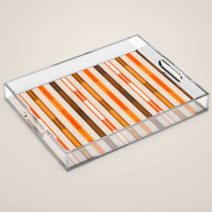 Retro Geo Chain Vertical Block Stripes Pattern in 70s Brown Orange Cream Beige Acrylic Tray Gallery Image 1