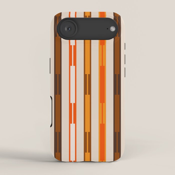 Retro Geo Chain Vertical Block Stripes Pattern in 70s Brown Orange Cream Beige iPhone Case Gallery Image 2