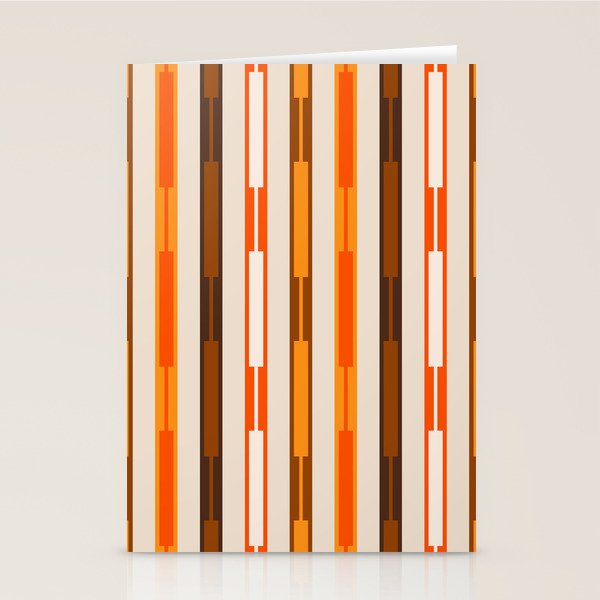 Retro Geo Chain Vertical Block Stripes Pattern in 70s Brown Orange Cream Beige Stationery Card Gallery Image 1