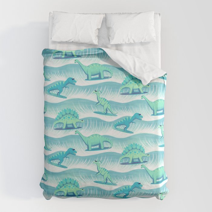 Surfosaurus - Aqua  Duvet Cover Gallery Image 1