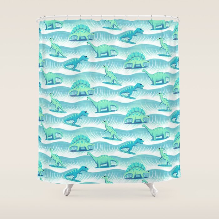 Surfosaurus - Aqua  Shower Curtain Gallery Image 1
