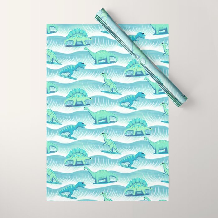 Surfosaurus - Aqua  Wrapping Paper Gallery Image 1