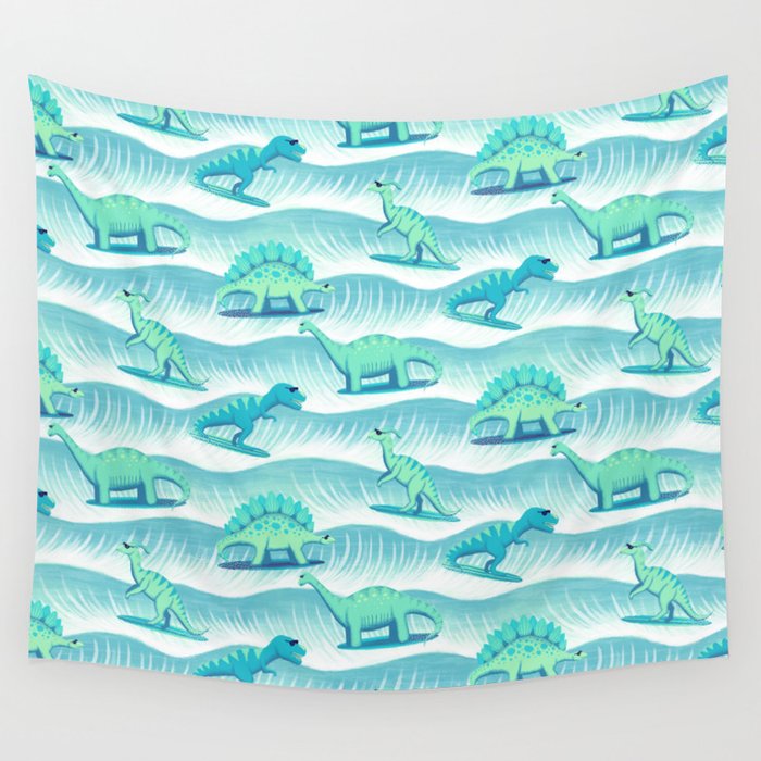 Surfosaurus - Aqua  Wall Tapestry Gallery Image 4
