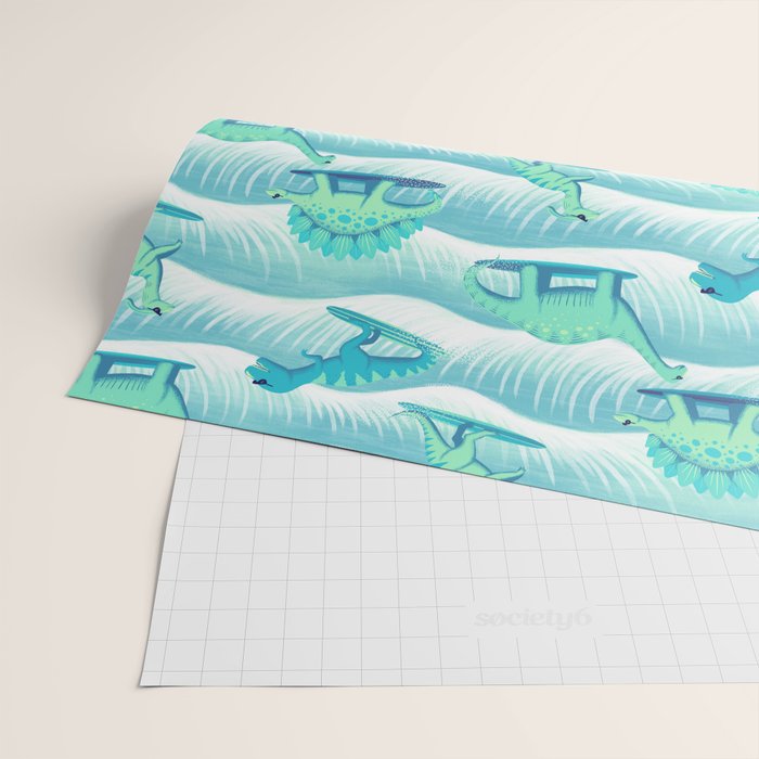 Surfosaurus - Aqua  Wrapping Paper Gallery Image 2