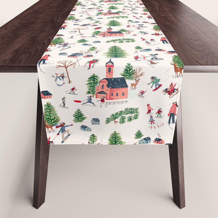 Skiing in snow mountains Table Runner Gallery Image 1