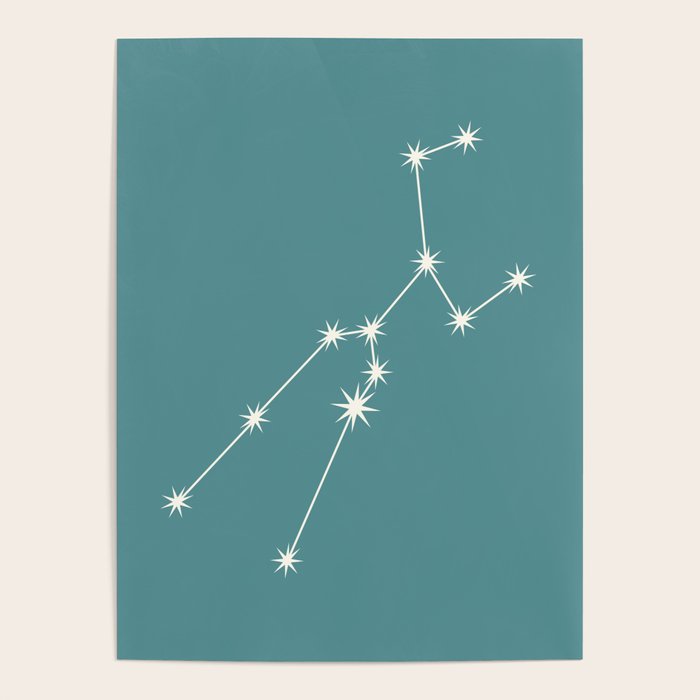 Taurus Zodiac Star Constellation Line Art Teal Poster Gallery Image 4