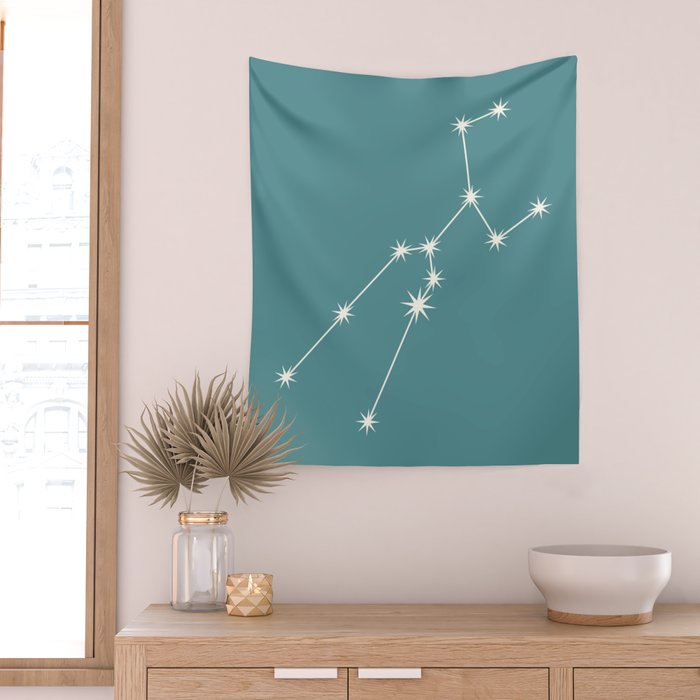 Taurus Zodiac Star Constellation Line Art Teal Wall Tapestry Gallery Image 2