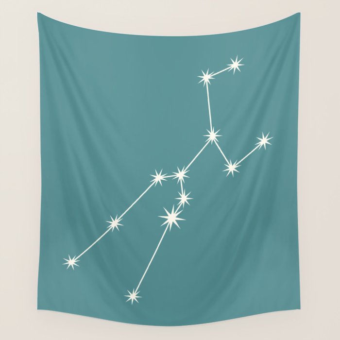 Taurus Zodiac Star Constellation Line Art Teal Wall Tapestry Gallery Image 4