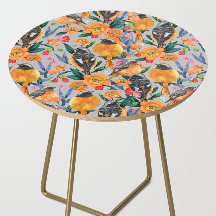 Orange Birds Florals - GREY Side Table Gallery Image 2