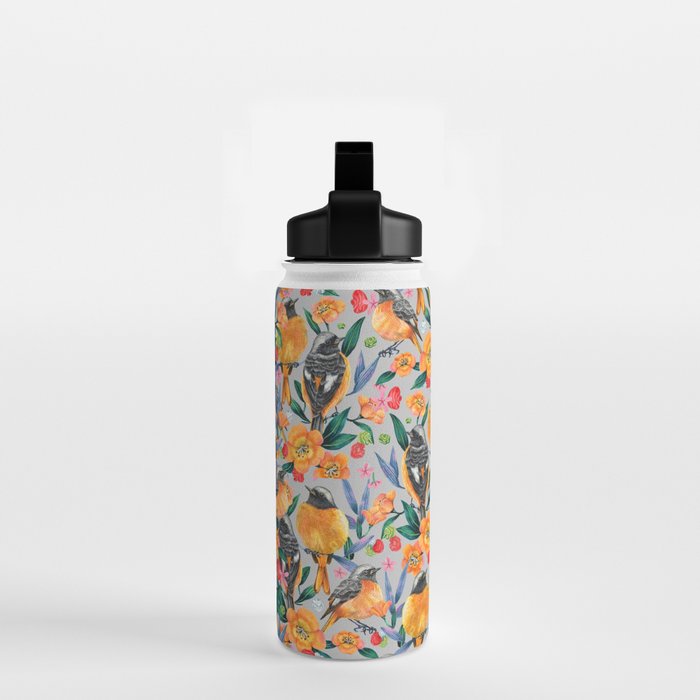 Orange Birds Florals - GREY Water Bottle Gallery Image 2