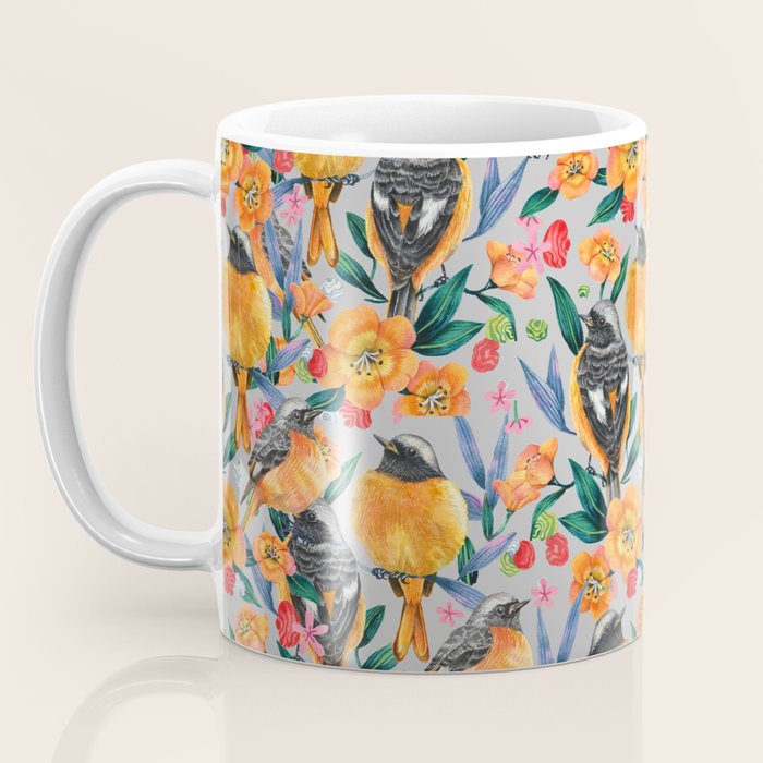 Orange Birds Florals - GREY Coffee Mug Gallery Image 3