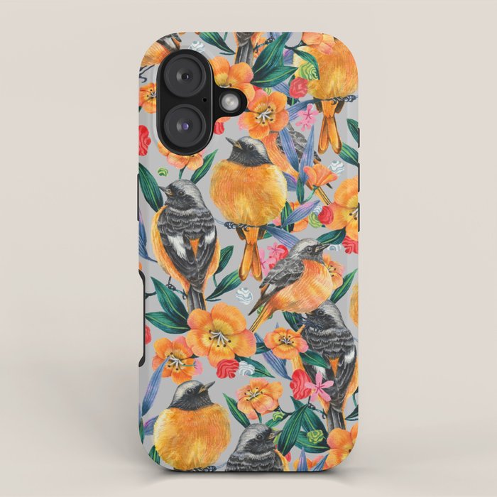 Orange Birds Florals - GREY iPhone Case Gallery Image 1