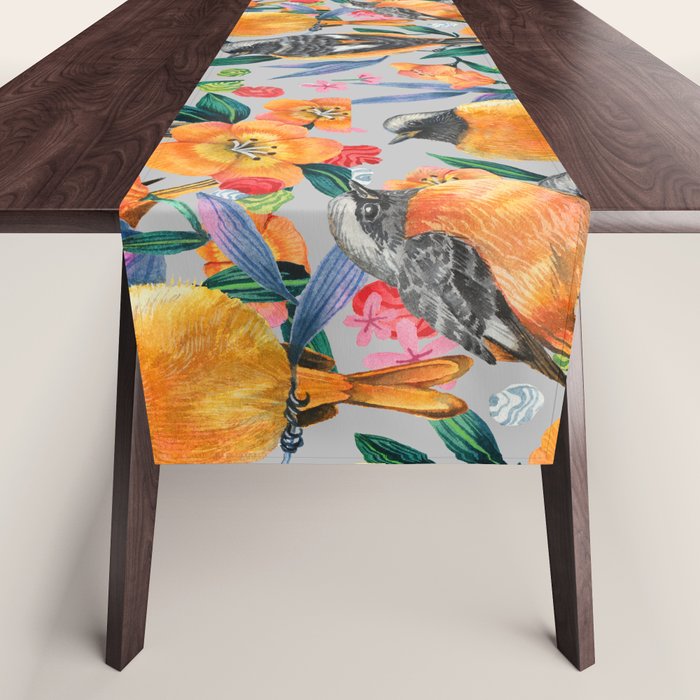 Orange Birds Florals - GREY Table Runner Gallery Image 1