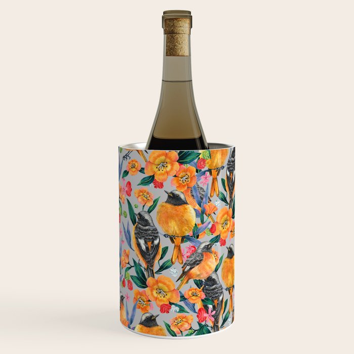 Orange Birds Florals - GREY Wine Chiller Gallery Image 1