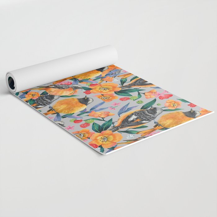 Orange Birds Florals - GREY Yoga Mat Gallery Image 2