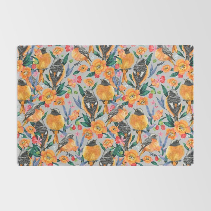 Orange Birds Florals - GREY Rug Gallery Image 2
