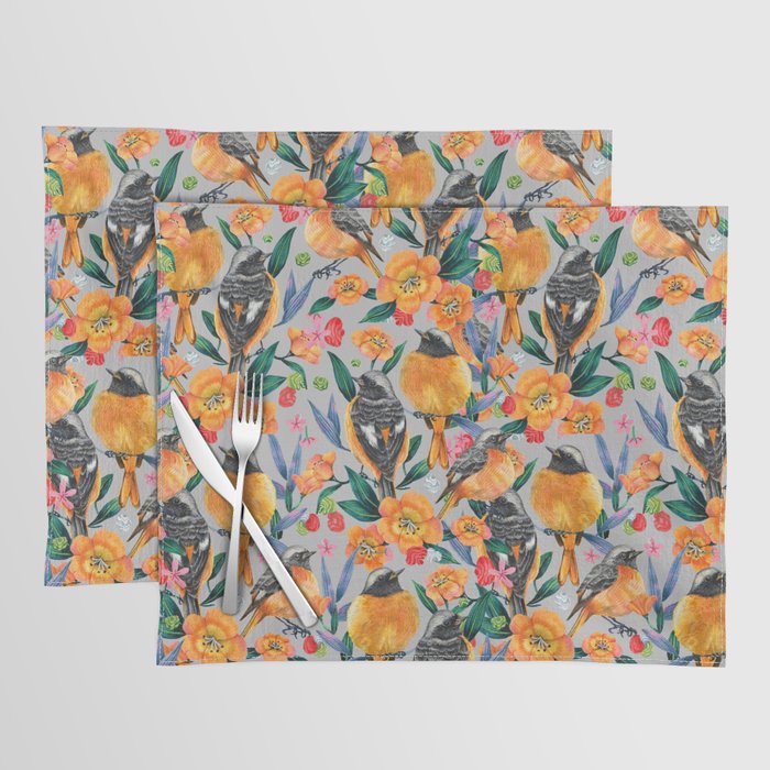 Orange Birds Florals - GREY Placemat Gallery Image 1