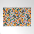 Orange Birds Florals - GREY Welcome Mat Gallery Image 1