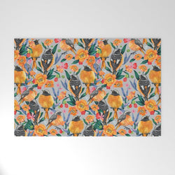 Orange Birds Florals - GREY Welcome Mat Gallery Image 1