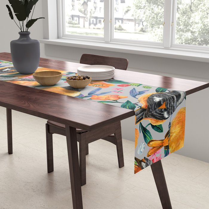 Orange Birds Florals - GREY Table Runner Gallery Image 2