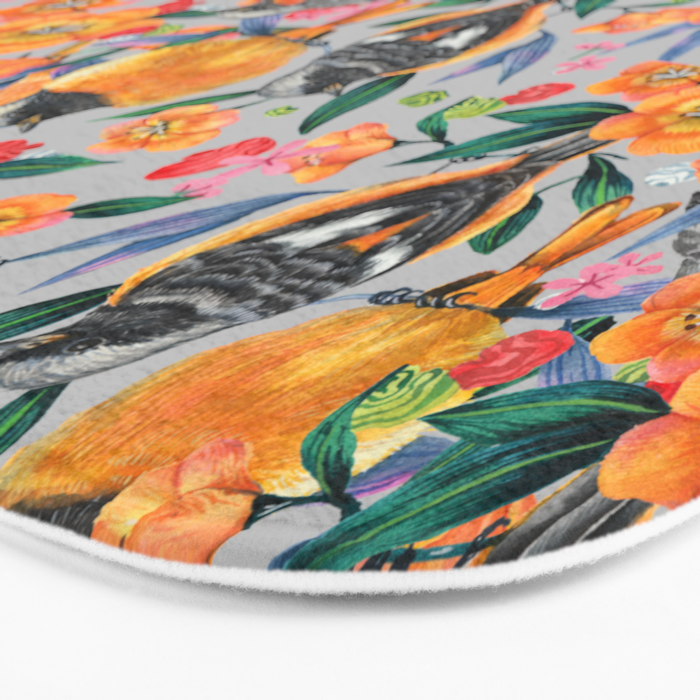 Orange Birds Florals - GREY Bath Mat Gallery Image 3