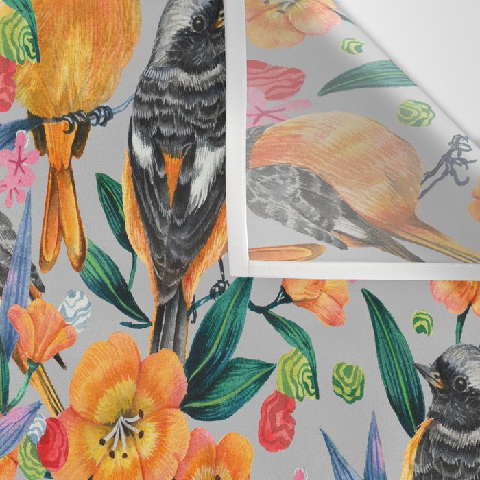Orange Birds Florals - GREY Wall Tapestry Gallery Image 3