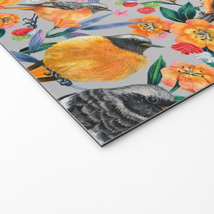 Orange Birds Florals - GREY Welcome Mat Gallery Image 2