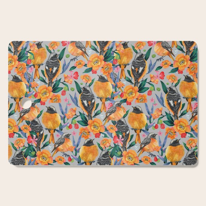 Orange Birds Florals - GREY Cutting Board Gallery Image 1