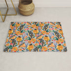 Orange Birds Florals - GREY Rug Gallery Image 1
