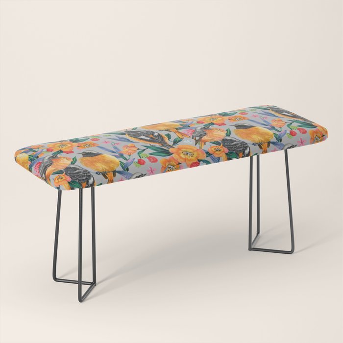Orange Birds Florals - GREY Bench Gallery Image 1