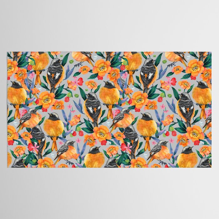 Orange Birds Florals - GREY Tablecloth Gallery Image 2