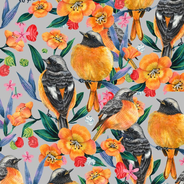 Orange Birds Florals - GREY Coffee Mug Gallery Image 2