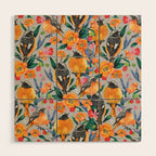 Orange Birds Florals - GREY Wood Wall Art Gallery Image 1