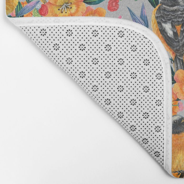 Orange Birds Florals - GREY Bath Mat Gallery Image 2
