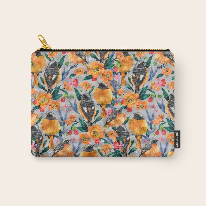 Orange Birds Florals - GREY Carry All Pouch Gallery Image 1
