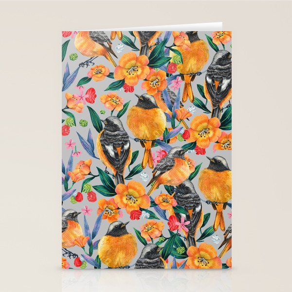 Orange Birds Florals - GREY Stationery Card Gallery Image 2