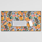 Orange Birds Florals - GREY Desk Mat Gallery Image 1