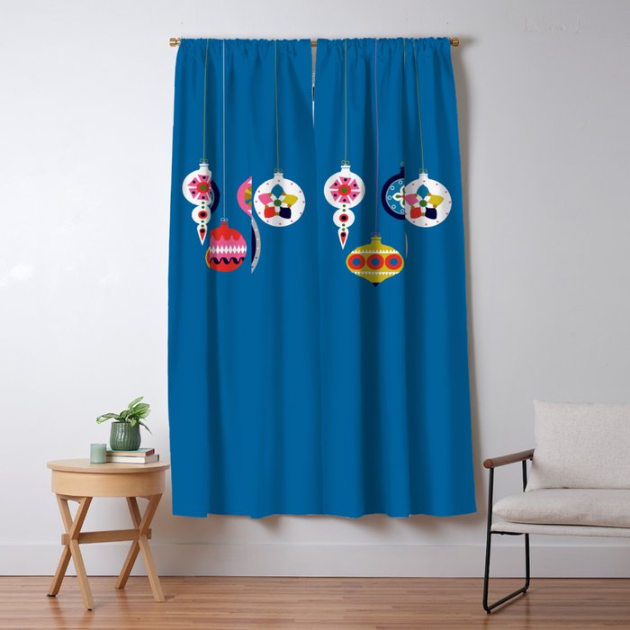 Retro Christmas Baubles on a dark background Window Curtain Gallery Image 1