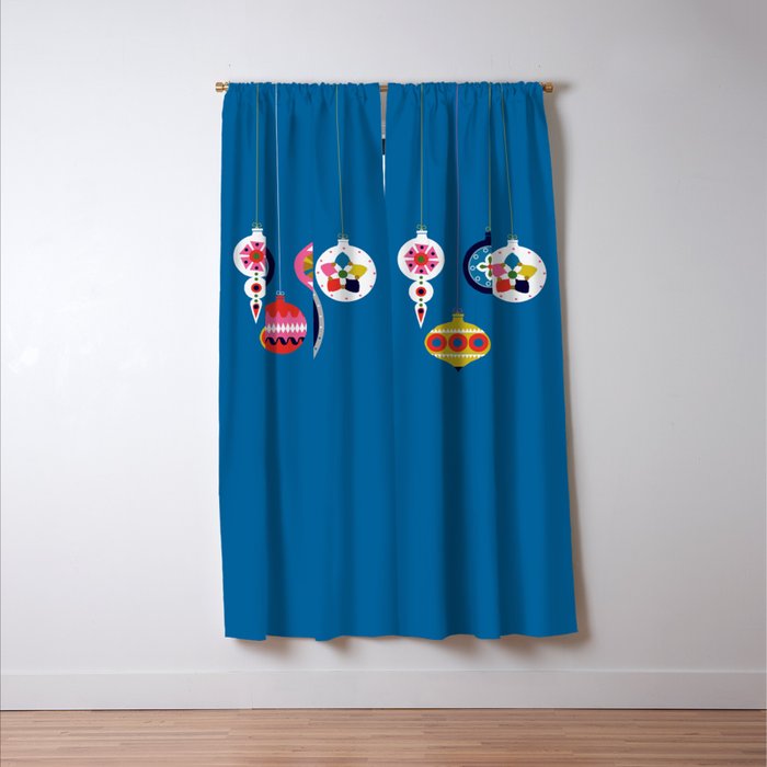 Retro Christmas Baubles on a dark background Window Curtain Gallery Image 3