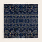 Blue Indigo Jeans Color, Bohemian Oriental Traditional Moroccan Fabric Style Wood Wall Art Gallery Image 1