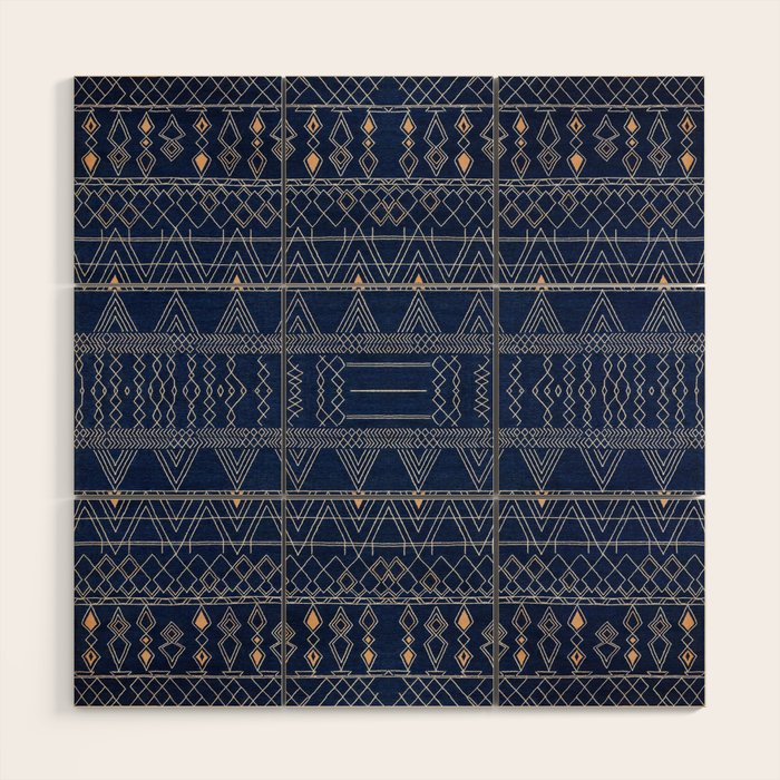 Blue Indigo Jeans Color, Bohemian Oriental Traditional Moroccan Fabric Style Wood Wall Art Gallery Image 1