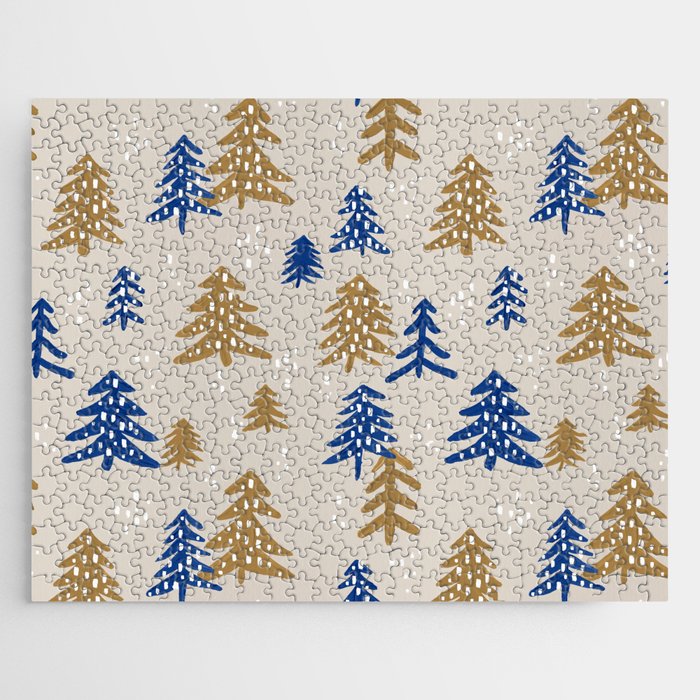 Christmas Trees - Gold & Navy Jigsaw Puzzle Gallery Image 1