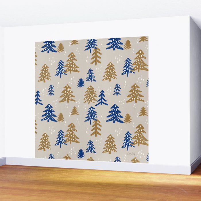 Christmas Trees - Gold & Navy Wall Mural Gallery Image 2