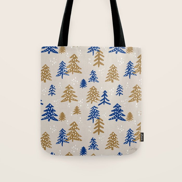 Christmas Trees - Gold & Navy Tote Bag Gallery Image 1