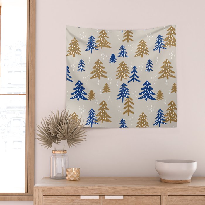 Christmas Trees - Gold & Navy Wall Tapestry Gallery Image 2
