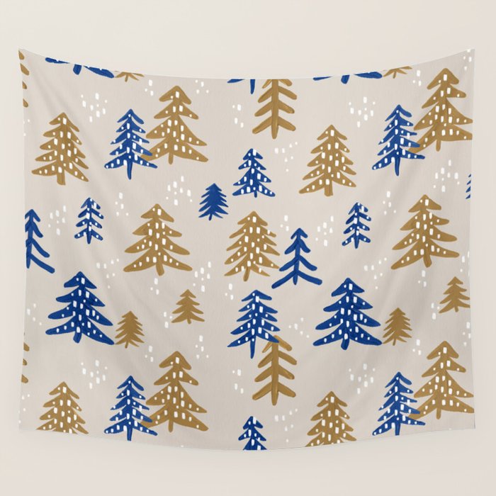 Christmas Trees - Gold & Navy Wall Tapestry Gallery Image 4