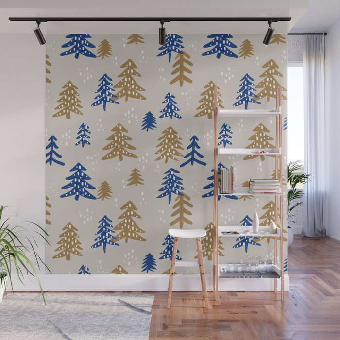 Christmas Trees - Gold & Navy Wall Mural Gallery Image 1
