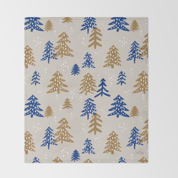 Christmas Trees - Gold & Navy Throw Blanket Gallery Image 2