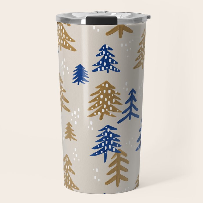 Christmas Trees - Gold & Navy Travel Mug Gallery Image 1