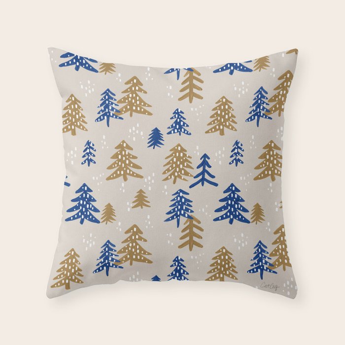 Christmas Trees - Gold & Navy Throw Pillow Gallery Image 1